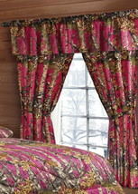 84&quot; Hot Pink Fuschia Camo Curtain Camouflage 5 Piece Set Valance Window Drapery - £19.74 GBP
