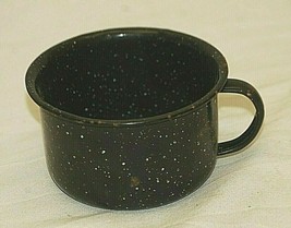 Graniteware Enamel Coffee Cup Black White Specks Cowboy Camp Fire Chuck ... - $14.84