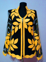 V Neck Yellow Zip Soft Genuine Leather Leaf Jacket Womens All Colors Siz... - $225.00