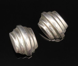 925 Sterling Silver - Vintage Hollow Ribbed Non Pierced Earrings - EG12108 - £28.20 GBP