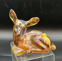 Hand Painted , Signed Figurine, Fenton Iridescent Amber Deer Fawn - $49.54