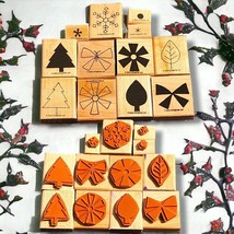 Stampin Up Retired Wood Mounted SHAPES &amp; SHADOWS Tree Snowflake Butterfly - £8.27 GBP