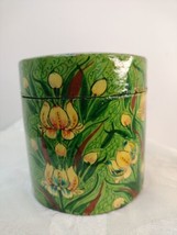 Indian Floral Hand Painted Round Trinket Box Made Of press Wood Pulp 3&quot;1/2x3&quot;1/4 - £15.48 GBP