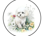 30 MALTESE ENVELOPE SEALS STICKERS LABELS TAGS 1.5&quot; ROUND DOG PUPPY FLORAL - $7.99