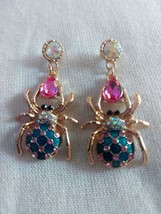 Stunning Betsey Johnson Spider Drop Earrings crystals and enamel - $23.20