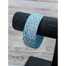 Vintage Bracelet / Bangle - Chunky Light Blue with Silver Tone Pattern - £12.37 GBP