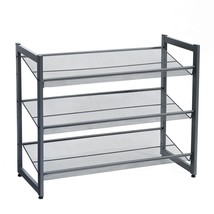 3-Tier Shoe Rack Storage, Metal Mesh, Flat Or Angled Stackable Shoe Shelf Stand  - £52.19 GBP