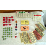 Vintage Monopoly game pieces wooden hotels houses money properties accep... - $13.58 CAD