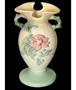 Vintage Hull Woodland Vase W4 6 1/2&quot; Pink Green Floral Pottery Double Ha... - £13.89 GBP
