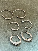 Lot of Twist Silvertone &amp; Smooth w Faux Rings HOOP Post Earrings for Pierced Ear - £9.08 GBP