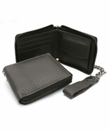 Bifold Brown Genuine Leather Scale Texture Zip-Around Wallet with a Chain - $29.76 CAD