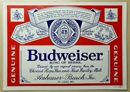 Vintage Genuine Budweiser Sticker Anheuser Busch Beer 13" x 9 5/16" Unsued - $18.99