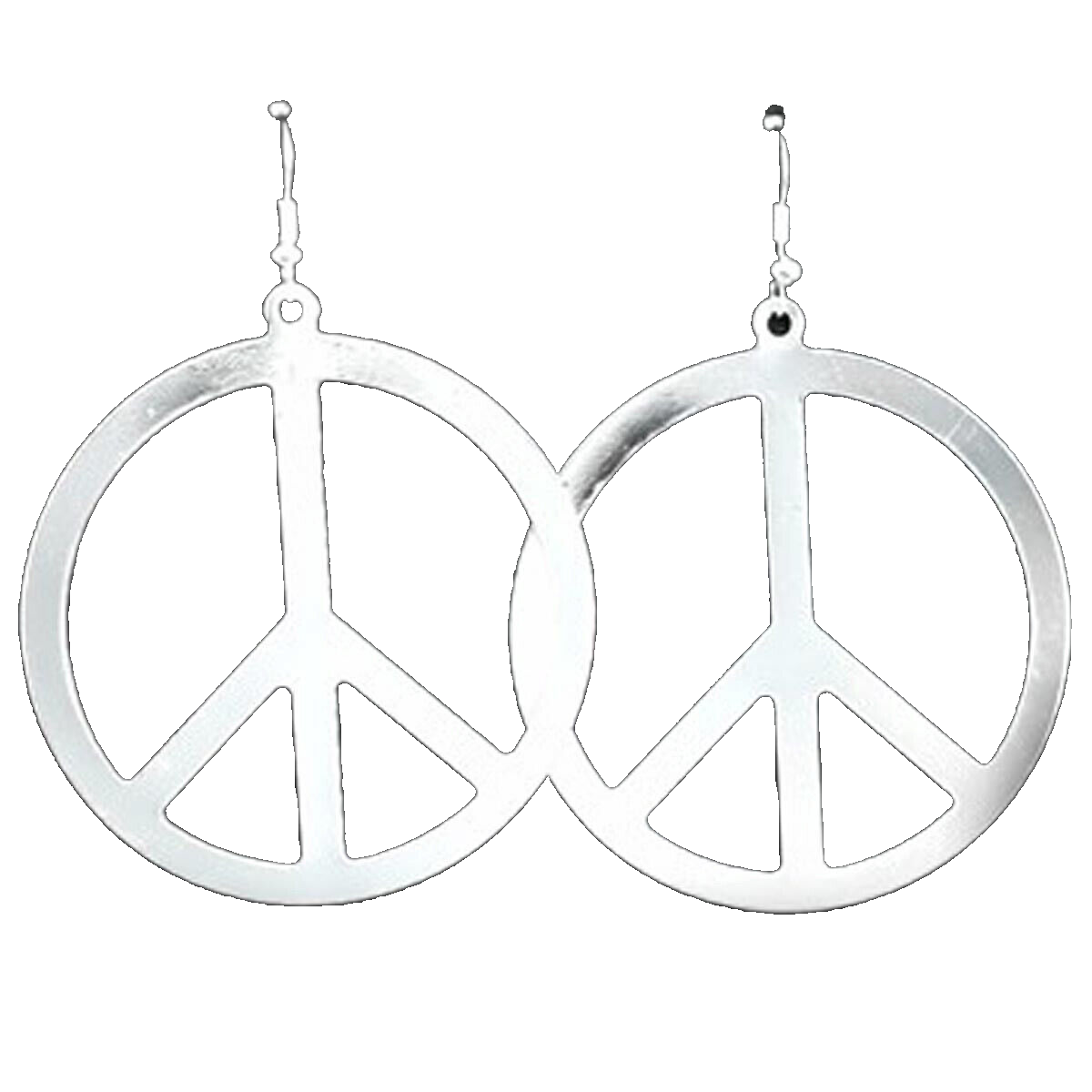 Big Funky Vintage PEACE SIGN EARRINGS Retro Hippy Costume Jewelry - SILVER Metal - $8.79