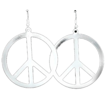 Big Funky Vintage PEACE SIGN EARRINGS Retro Hippy Costume Jewelry - SILV... - £7.00 GBP