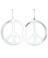 Big Funky Vintage PEACE SIGN EARRINGS Retro Hippy Costume Jewelry - SILVER Metal - £7.00 GBP