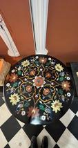 36&quot;x36&quot;inch Black Marble Table Top Round Dining Multi Stone Floral Inlay... - $2,150.00