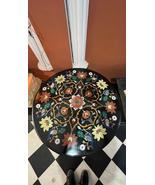 36&quot;x36&quot;inch Black Marble Table Top Round Dining Multi Stone Floral Inlay... - £1,681.87 GBP