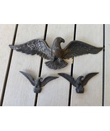 Vtg Homco Cast Aluminum Eagle Wall Decor Set Of 3 Pieces Black - $33.98