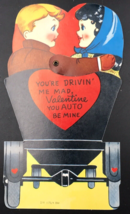 VTG 1950&#39;s Die Cut Mechanical Valentines Card Couple in Car 7&quot; x 4&quot; 1175/4 BM - £11.14 GBP