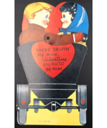 VTG 1950&#39;s Die Cut Mechanical Valentines Card Couple in Car 7&quot; x 4&quot; 1175... - £11.05 GBP