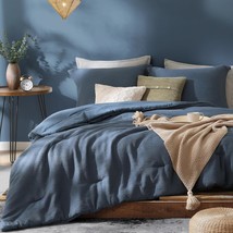 Blue Queen Comforter Set, Minimalist Premium Bedding, Queen, 90&quot;X90&quot;, Grey Blue - $64.92