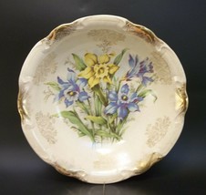 Vintage Porcelain Large Serving Bowl Blue Yellow Daffodils  - £14.33 GBP