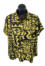 Mens Medium Black and Yellow Button Front Shirt Relaxed Fit - £9.66 GBP