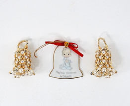 3 Christmas Ornament Bells (2 Handmade, 1 Enesco Precious Moments) - £9.56 GBP