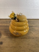 Mini Honey Pot Ceramic Jar &amp; Wood Dipper Joie MSC Beehive with Bee - £9.59 GBP