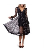 HELSI Ella Embroidered Long Sleeve Deep V-Neck Midi Dress, Black, XL, 12... - $395.26 CAD