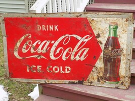 Vintage Drink Coca Cola Ice Cold Large Metal Sign - $7,778.84 MXN