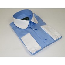 Men 100% Cotton Shirt CIERO MONTERO Turkey #STN 258 Blue/White Collar Slim Fit image 4