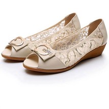 Summer leather fish mouth plus size 43 female sandals fashion wedges breathable  - £24.88 GBP