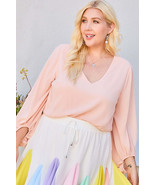 Women&#39;s V Neck Bubble Sleeve Solid Top - $30.00