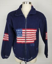 Jaime Chavez Arts of Native USA American Flag Wool Full Zip Sweater L - £22.15 GBP
