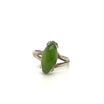 Vtg Signed Sterling Brazil Modernist Marquise Jade Stone Solitaire Ring sz 6 1/2 - £31.65 GBP