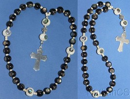 Anglican Rosary Ebony &amp; Troca Shell Beads Inlaid w Paua &amp; Sterling Cross... - £144.84 GBP