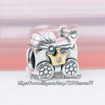 925 Sterling Silver And 18K Gold-plated Two Tone Baby Carriage Charm  - £14.31 GBP