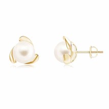 ANGARA Freshwater Pearl Flower Stud Earrings in 14K Yellow Gold (AAA, 8mm) - £195.80 GBP
