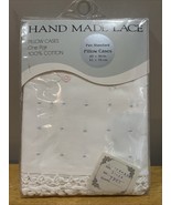 Vtg Pillowcases Embroidered Swiss Floral Crochet Lace Handmade Cottagecore - $457.31 MXN