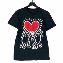 Keith Haring Women&#39;s Black S Graphic Tee Heart Artwork Streetwear T-Shirt - £12.46 GBP