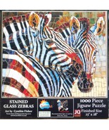 SunsOut Cynthie Fisher Stained Glass Zebras 1000 pc Jigsaw Puzzle Mosaic Tiles - £14.99 GBP