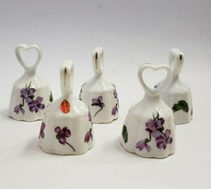 Bells Viola Flowers &amp; Heart Set of 5 Bone China Handle Lu Pao Taiwan - £19.66 GBP