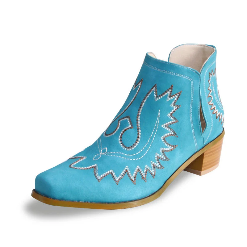 girl Boots For Women 2023 Embroidered  Heels Ankle Boots Western boy Boots Fashi - £112.97 GBP