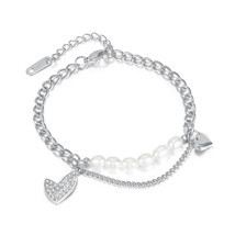  High Grade Love Elegant Natural Freshwater Pearl Titanium Steel Bracelet For Wo - $17.00