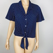 Monteau Polka Dot Short Sleeve Button Down Tie Hem Women&#39;s Size Medium M... - £14.02 GBP