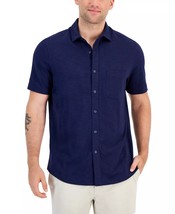 Club Room Men&#39;s Regular-Fit Textured-Knit Shirt Navy Blue-Small - $17.99