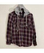 Forever 21 Women&#39;s Flannel Plaid Button Up Shirt Top Detachable Hoodie S... - $306.71 MXN