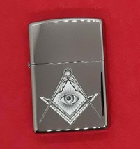 Masonic Compass &amp; Eye Mason Authentic Zippo Polished Chrome # 79242 New ! - £23.94 GBP
