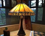 Tiffany Style Mission 2-Light Table Lamp Amber Brown Stained Glass Bronz... - $134.32